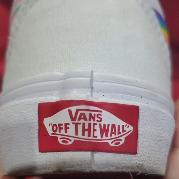 Vans White Pride Sneakers with Rainbow Stripes And Pastel Rainbow Stripes - Picture 2 of 14